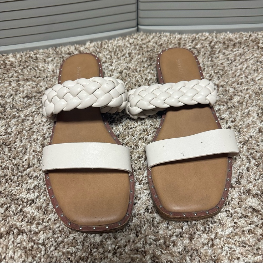 Women's White Braided Sandals, size 9.5